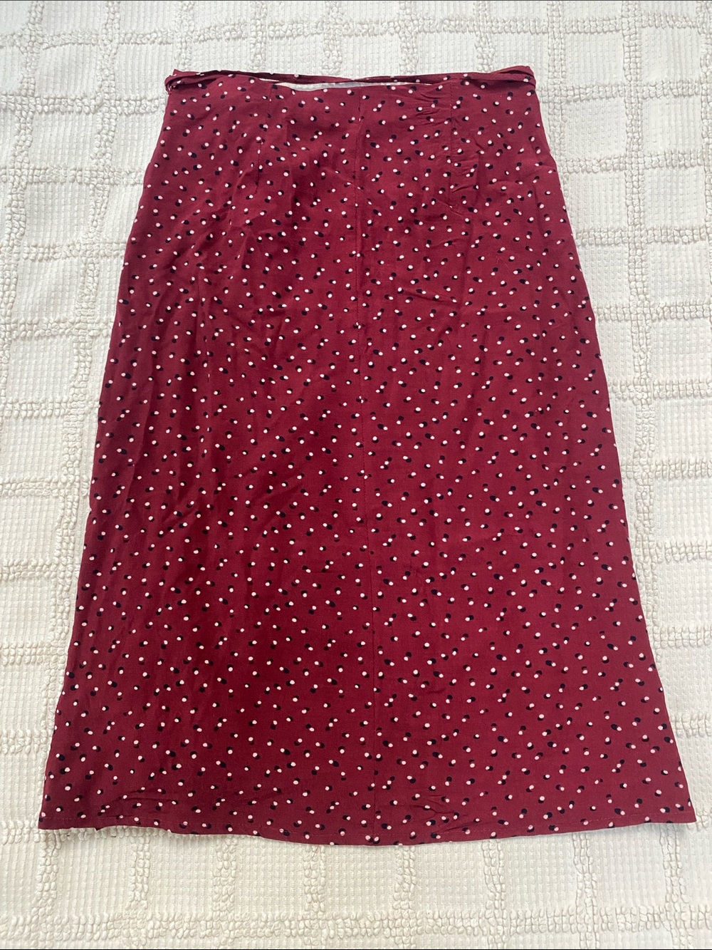Rouje Gloria button up wrap midi skirt in maroon polka dot size 36 (4) - Picture 4 of 6